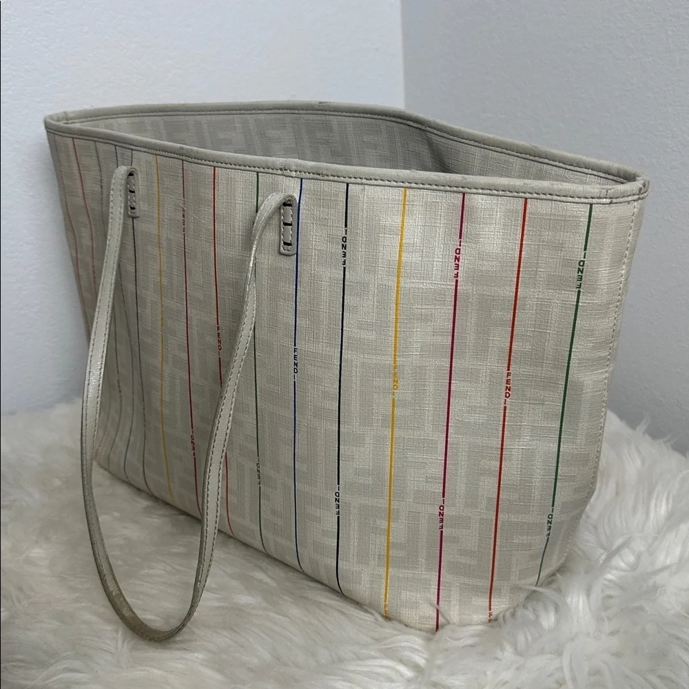 💯Authentic FENDI
Zucca Spalmati Striped Large Roll Tote White Multicolor🍀 - Picture 14 of 15